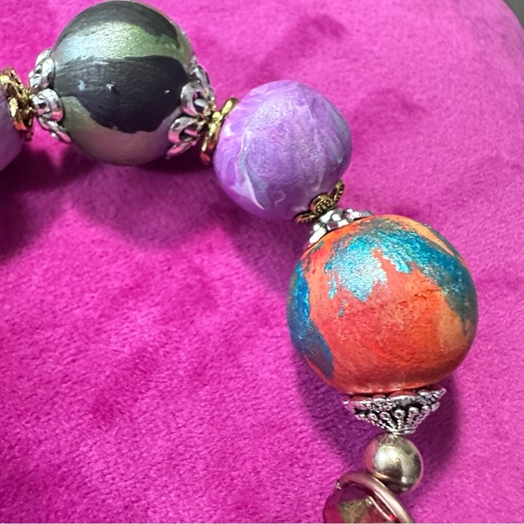 Handmade one-of-a-kind hand painted bracelet with charms ethnic tribal boho 3130 - Picture 2 of 9